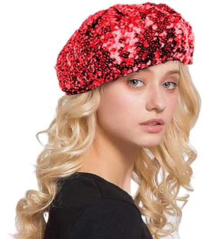 Baskenmütze Damen Pailletten Hut Faschingsmütze Disco Hut Kappe Paillettenmütze mit Glitzer Paillettenbesetzte Barett Trend Maler Mützen Winter Beanie Mütze Karneval Party Club Festival Outfit