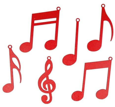 Pappelholz Anhänger Notenmix (6er-Set) - Notenschlüssel & Noten 2mm Starkes Pappelholz - Fensterdeko - Deko zum Aufhängen - Notenanhänger (rot)