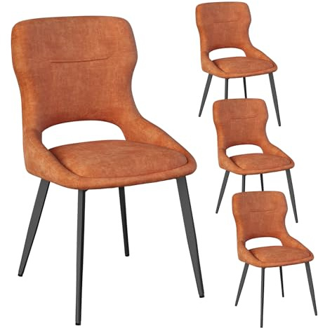WOLTU Esszimmerstühle 4er Set gepolstert, mit Ausschnitt Rückenlehne, Samt | Küchenstühle, für Esszimmer, Küche, Schlafzimmer, Orange