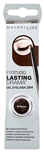 Maybelline New York Gel Eyeliner Eyestudio Lasting Drama Braun/Geltextur Eyeliner Brown (24h langanhaltend ohne Austrocknen inkl. Pinsel) 1 x 3 ml