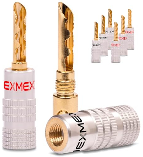 High End Hohl Bananenstecker 8 Stück (4-Paar) Hohl Banana-Stecker Tube 24K vergoldet Steckverbinder für Kabel bis 6mm² löt- oder schraubbar 8 AWG - 16 AWG