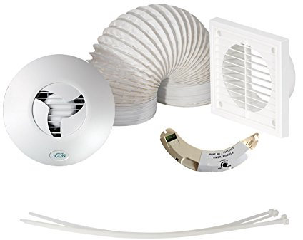 Airflow® iCON 15 Timer Extractor Fan Kit - 100mm/4 - Comes with Timer Module, White Grille, PVC Hose - 19 l/s, 9.7W Energy Efficient, 3-Year Warranty