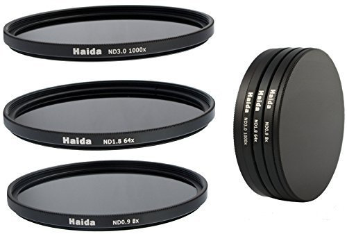 Neutral Graufilter Set bestehend aus ND8, ND64, ND1000 Filtern 46mm inkl. Stack Cap Filtercontainer + Pro Lens Cap mit Innengriff