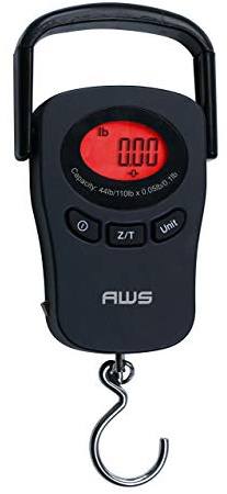 American Weigh Scales PK-110 Digital Hanging Scale – 110lb x 0.1lb Capacity, Red Backlit LCD Display, Portable Electronic Luggage & Fishing Scale (Black)