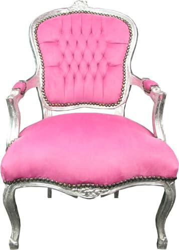 Casa Padrino Barock Salon Stuhl Rosa/Silber - Barock Antik Stil Möbel
