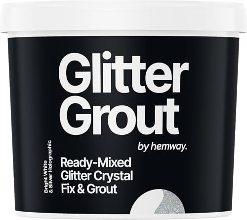 Hemway Silver Holographic Glitter with White Grout 2.5L / 4.5kg Ready Mixed Glitter Grout & Fix | Floor, Wall & Tile Adhesive, Water-Resistant, Anti-Mould, Easy to Use & Fast-Drying