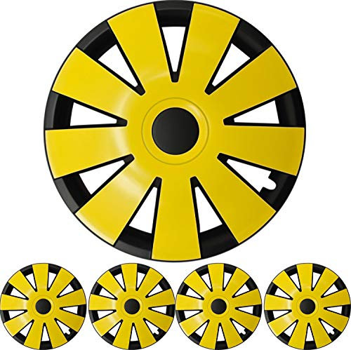 4X Premium Design Radkappen Radzierblenden 15 Zoll 'Nefryt' in Schwarz/Gelb