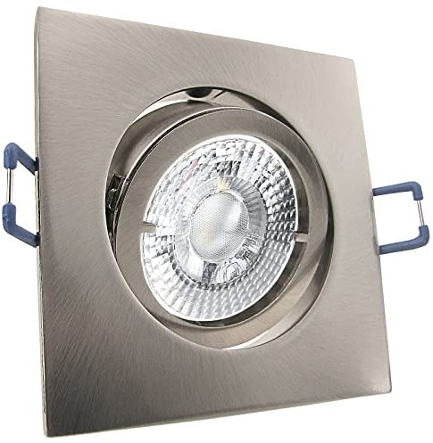 trendlights24 Carree-C LED Einbaustrahler 230V Edelstahl eckig 3-Stufen dimmbar extra flach 35mm, 5er Set Warmweiß 5W Spots, Einbauleuchten schwenkbar