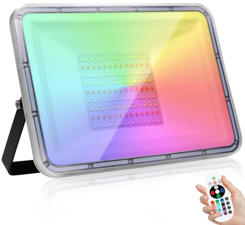 100W RGB LED Strahler Mit Speicherfunktion, 16 Farben & 4 Modi LED Flutlicht mit Fernbedienung Wasserdicht IP67 Außenstrahler für Garten, Musikfestival, Party,Terrasse, Dekorative