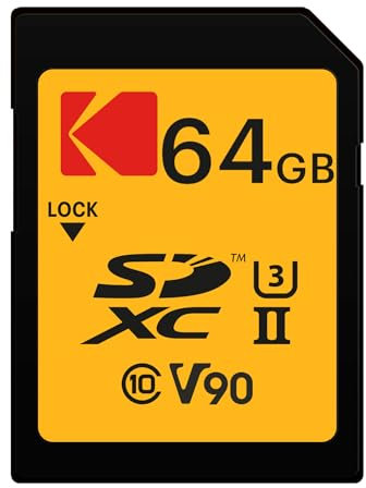 EMTEC - Carte Mémoire Kodak SDXC 2000x UHS-II U3 V90 Ultra Pro EKMSD64GUHS2V2K pour DSLR, Lecture 300Mo/s, Écriture 270Mo/s, Vidéos 4K, 8K UHD 360° - 64Go/GB