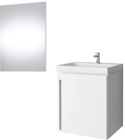 Planetmöbel Mobiletto in bianco da 50 cm con lavabo e specchio, set di mobili da bagno per il bagno degli ospiti