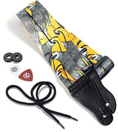 KLIQ Gewebter Retro-Gitarrengurt für Akustik- und E-Gitarren, 60er Jahre, Jacquardgewebe, Hootenanny-Stil, 2 Gummi-Gurtsicherungen im Lieferumfang enthalten, Artist Series-It's a Phase