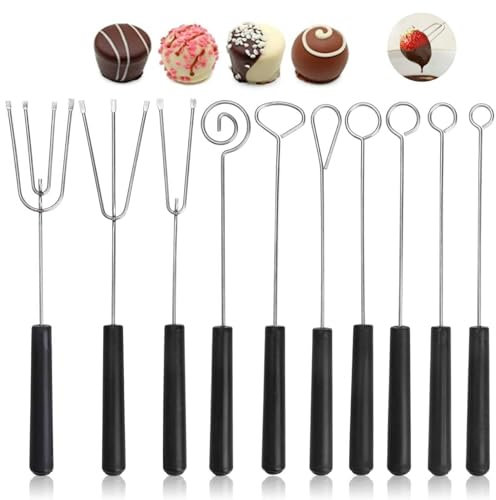 Agatige 10Pcs Chocolate Dipping Set, Stainless Steel Fondue Forks Chocolate Dipping Fork DIY Decorating Tool for Handmade Chocolates Fondue Cheese