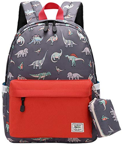 Mygreen Kinderrucksäcke Dinosaurier-Schulranzen Wasserdichter Rucksack für Mädchen und Jungen modisch Büchertasche für Schülerinnen Teenager Tagesrucksack Orange Rot mit Münzgeldbeutel