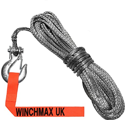 Dyneema - Corda sintetica per verricello, 15 m x 5 mm, con gancio a forcella da ¼