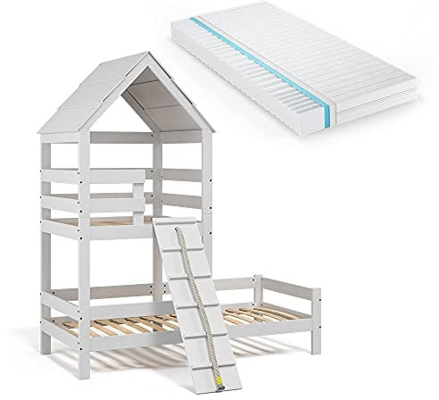 VitaliSpa Hausbett Teddy, Bett aus Holz, Weiß, 90x200 cm mit Matratze
