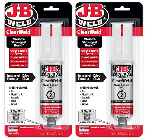 J-B Weld ClearWeld 50112-2 - Epoxi, transparente, jeringa, paquete de 2, 5 minutos