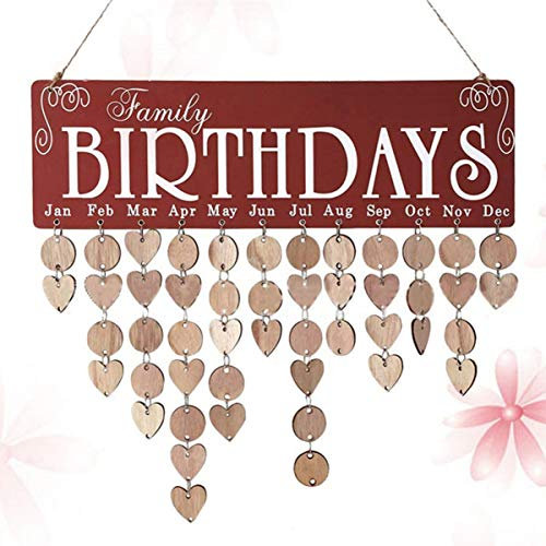 STOBOK Calendrier en Bois pour Suspendre avec 50 Pendentifs Ronds Et 50 Pendentifs en Forme de Coeur Panneau de Calendrier D Anniversaire de Mur de Famille D Anniversaire pour