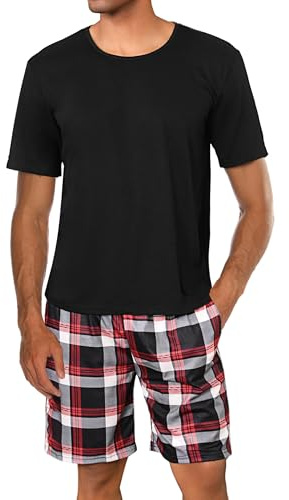 Uniexcosm Pyjama Homme Court Coton Ensemble Pyjama Homme Short Col Rond Manches Courtes Pyjama Haut et Bas Homme Ete avec Poches Latérales