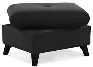 CAVADORE Polsterhocker Grönland / Skandinavischer Stauraum-Hocker als Beistellhocker oder Fußhocker / 76 x 47 x 63 / Flachgewebe, Schwarz, Paris Schwarz, Kompakt