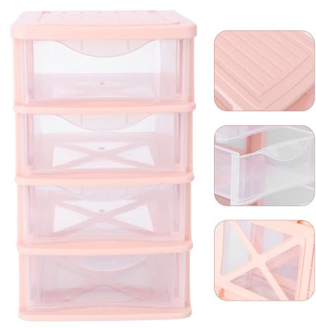 YARNOW 4 Tiers Waterproof Drawer Storage Cabinet Mini Storage Tower Desktop Storage Case Transparent Drawer Organizer Shelf Multilayer Storage Box, Pink, 30.5X17.5CM