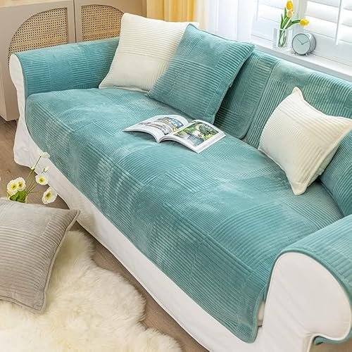 WYJHNLBEDC Sofa überwurfdecke, Sofaschutz Hund/Katze, Warmer Super Weicher Kurzer Plush Fleecedecke Sofa/Couch überzug/Sofabezug 1 2 3 Sitzer L Form U Form Ecksofa (70x180cm, Grün)
