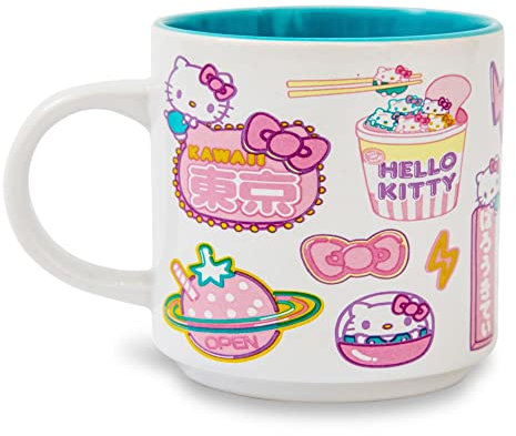 Hello Kitty Kawaii Tokyo Allover Icons Ceramic Stacking Mug | Holds 13 Ounces