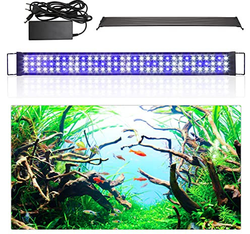 Izrielar LED Aquarium Beleuchtung, Aquariumbeleuchtung Lampe Weiß Blau Licht 25W Aquarium Lampe mit Verstellbarer Halterung für 90-110CM Süßwasser-Aquarien