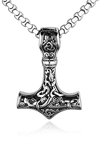 Martillo de Thor Vikingo, Colgante de Acero Inoxidable, Amuleto Nórdico, Joyería Unisex para Novio, Hombre, Mujer (Argén)