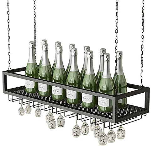SXBHDM Soporte para Copa de Vino para Colgar en el Techo |Soporte de Botella de Vino de Metal Copas de champán Bastidores de Copas Unidad de Barra Estantes flotantes Almacenamiento de exhibición