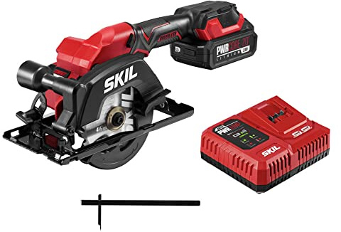 Skil PWRCORE 20 Brushless 20V 4-1/2 in. Compact Lightweight One-Hand Circular Saw Kit with Up to 6,000 RPM Includes 2.0Ah PWR CORE 20 Lithium Battery and Charger - CR5435B-10, Red