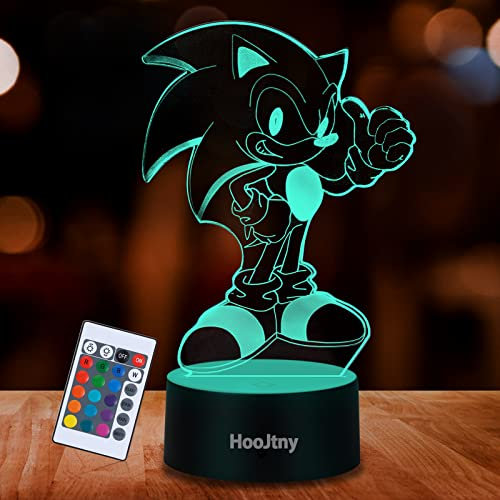 HooJtny Sonic Lampada Bambini, Sonic 3D Led Lampada, Luce Notturna, 16 Colori USB Ricaricabile, Decorazione, Regalo per Ragazzo Bambini