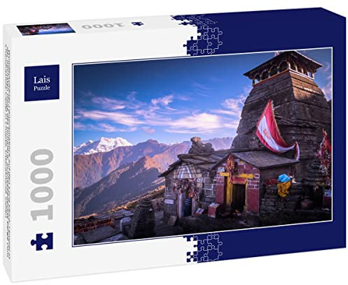 Lais Puzzle Wunderschöner Panoramablick auf den Lord Shiva-Tempel in der höchsten Höhe des Himalaya. Schneebedeckte Berge vom Chandrashila-Gipfel in Chopta, Uttarakhand, Indien 1000 Teile