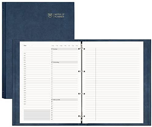 EMSHOI Undatierter Tagesplaner, 21,6 x 27,9 cm, A4-Notizblock, 240 Seiten, Ringbuch-Planer, Hardcover, Leder-Notizbuch für Arbeit, Geschäftstreffen, mit Jahresplan, Gewohnheitstracker, Blau