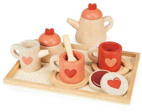 Mentari Wooden Toy Tea Time Tray Set - Pretend Play Teapot Kitchen Set For Children Ages 3+