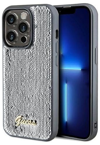 Guess GUHCP14XPSFDGSS Hülle für iPhone 14 Pro Max 6.7 Silber hardcase Sequin Script Metal