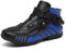 DJFOG Herren Motorradschuhe Schwarz Motocross Kurze Stiefeletten Wasserdichtes Leder, Motorrad-Offroad-Schuhe Rennsportstiefel,Blau,43 EU