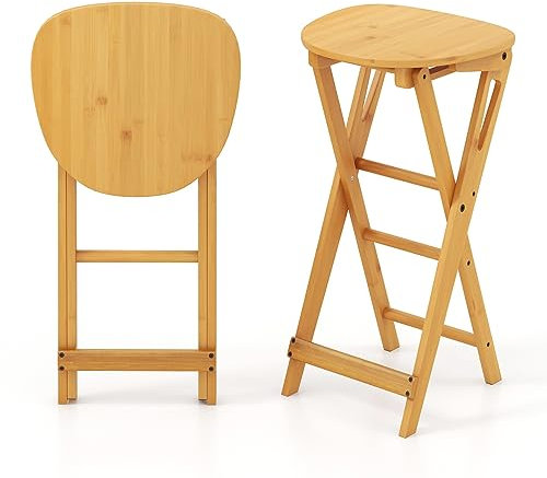 RELAX4LIFE Barhocker Klappbar, Barstuhl 2er Set, Klapphocker aus Bambus, Bistrohocker mit Fußstütze, 61cm Sitzhöhe, bis 150kg Belastbar, Küchenstuhl für Küche Bar, Natur (Ohne Lehne, Natur)