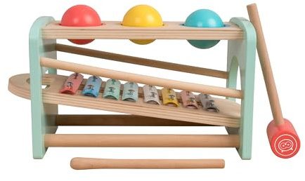 Owl & Fox Wooden Xylophone Bench with Coloured Balls & Hammer, Baby and Toddler Musical Instrument Toys. Interactive Play for Ages 1 year and Above, Traditional Wooden Toys