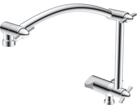 Hibbent Metal 16'' Shower Head Extension Arm with 3-way Diverter Valve, Brass Flexible Height & Angle Adjustable Shower Arm Extender for Rain Showerhead, Stainless Steel Pipe Height Extending, Chrome