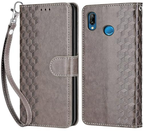 Cover Compatibile con Huawei P20 Lite/Huawei Nova 3e, Premium Pelle PU Portafoglio Flip Libro Custodia per Huawei P20 Lite [Protezione Completa] - Grigio