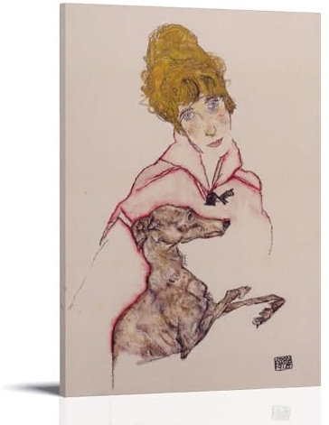 LdinMEX Egon Schiele Artwork – Frau mit Windhund (Edith Schiele), Druck, Poster, Leinwand, Gemälde, Wandkunst, dekoratives Bild, Drucke, moderne Dekoration, 30 x 45 cm