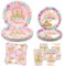 Ywediim Juego de vajilla para fiesta temática de princesa, incluye platos, servilletas, tazas, para niñas, cumpleaños, baby shower, decoración de fiesta para 20 invitados (sirve para 20 personas)