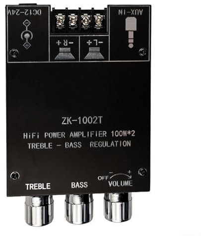 Module d'ampli de caisson de basses 2.0 canaux avec contrôle des aigus et des basses, entrées BT et AUX pour haut-parleurs sans fil à monter soi-même