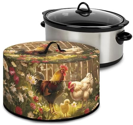 Cugasmaru Rososters Floral Warm Oval Crock Pot Cover Fits 6 7 8 Quart Slow Cooker Dust Cover Small Appliance Covers for Kitchen Slow Cooker Dust Cover with Pocket for Accessories