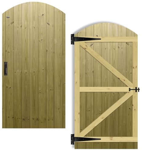 Tongue & Groove Interlocking Fully Framed Arched Top Pedestrian Side Garden Gate Height: 6ft (180cm) x Width: 90 cm Supplied with the Suffolk Latch Hinge Pack and Bolt