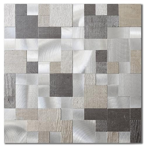 M MOFIT Marmor Mosaik Fliesenaufkleber Quadratisch,Selbstklebende Fliesen Küche Wand 3d Fliesen Bad Selbstklebend Wasserdichte(5 Matten,Grauer Mix)