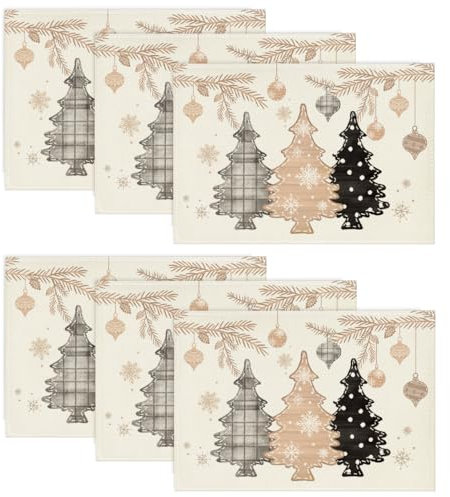 Artoid Mode Rosa Kiefer Bäume Weihnachten Platzsets 6er Set, 30x45cm Winter Xmas Tischset Waschbar Platzdeckchen Küche Party Deko