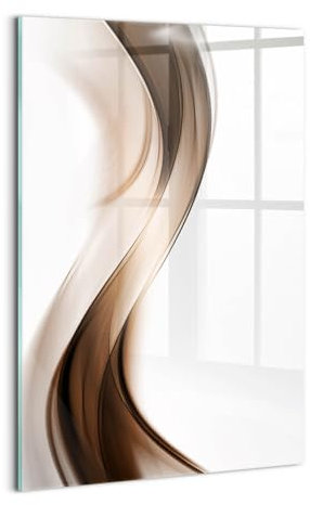 Wallfluent Dicke 4mm Wandbild Glasbild Gehärtetes Glas Mit Motiv 40x60cm Bild Wanddekoration Für die Küche Badezimmer und Schlafzimmer - Abstrakte braune Linien