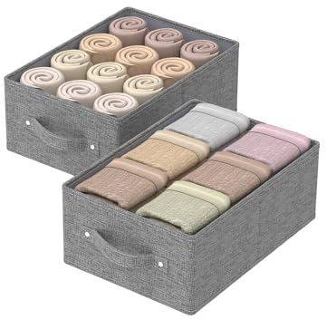 ENUMAIL 2er Cubo di Stoccaggio in Tessuto Pieghevole, Organizer Armadio Aperto, Cesto Portaoggetti in Tessuto con Maniglia, Adatto per Camere da Letto, Soggiorni, Sale Studio, 33×23×14cm, Grigio